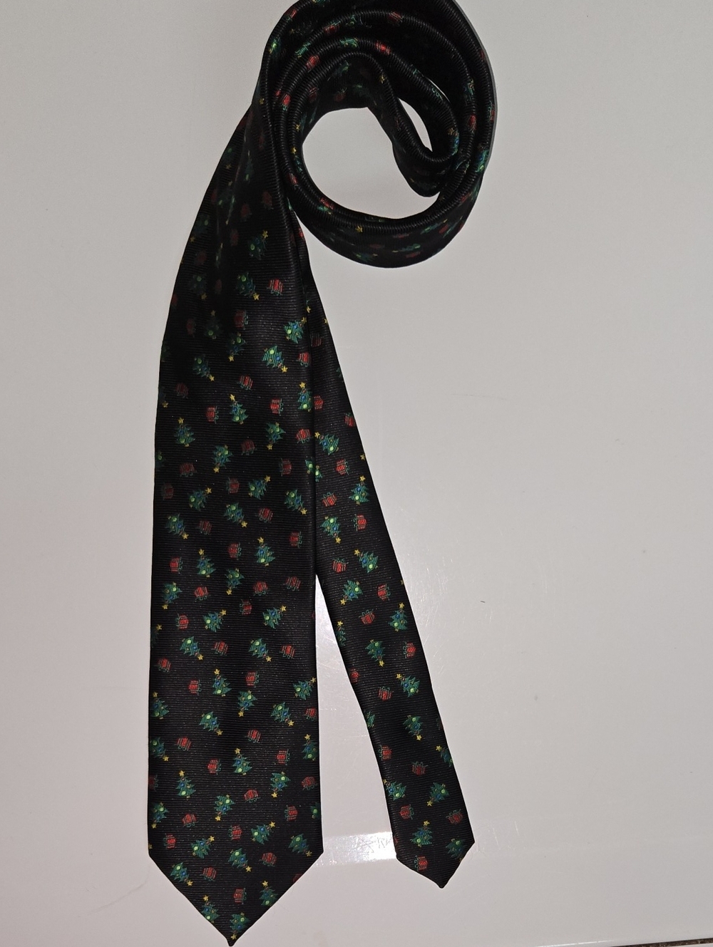 Hallmark Holiday Black Tie with Red Presents and Green Trees